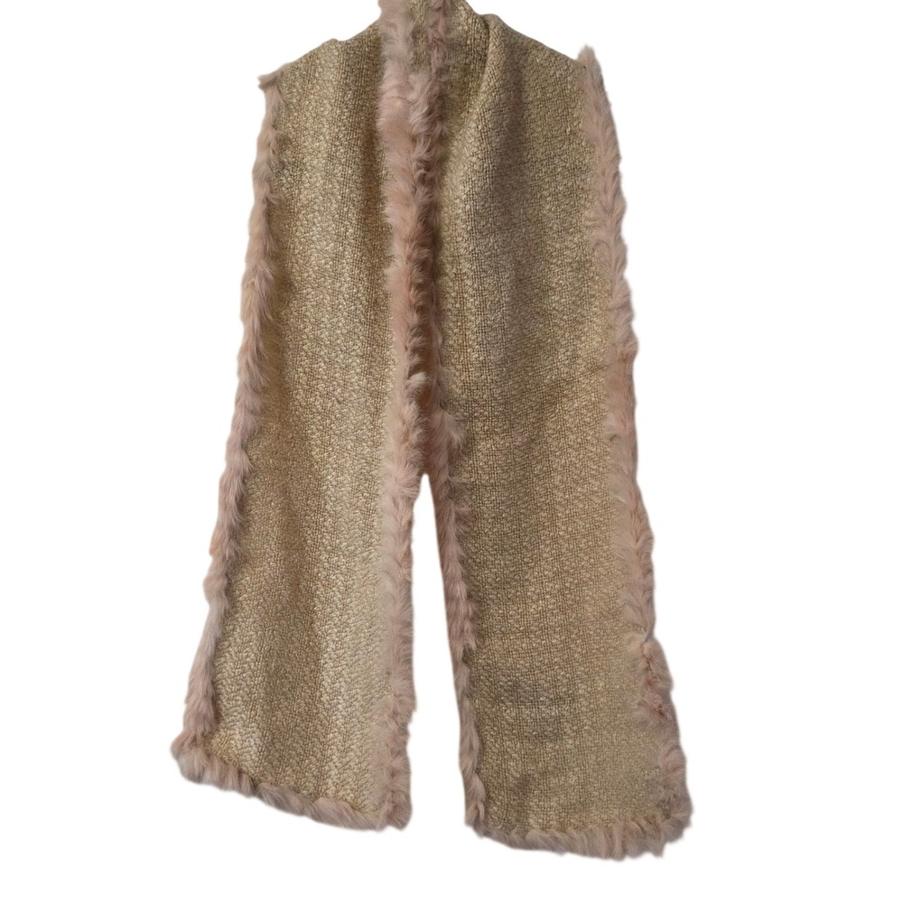 Beige Fur trim scarf monochromatic quiet luxury Scarf